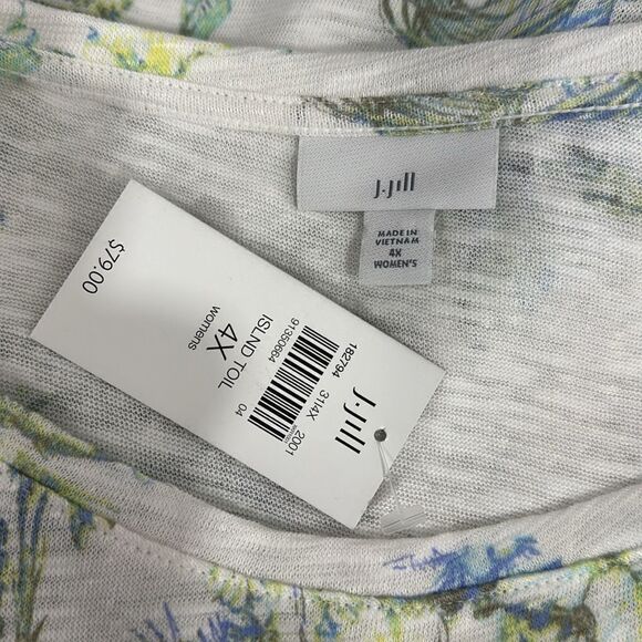 J. Jill Island Print Linen Cotton Blend Tiered Sleeve Top Size 4X - Picture 4 of 9